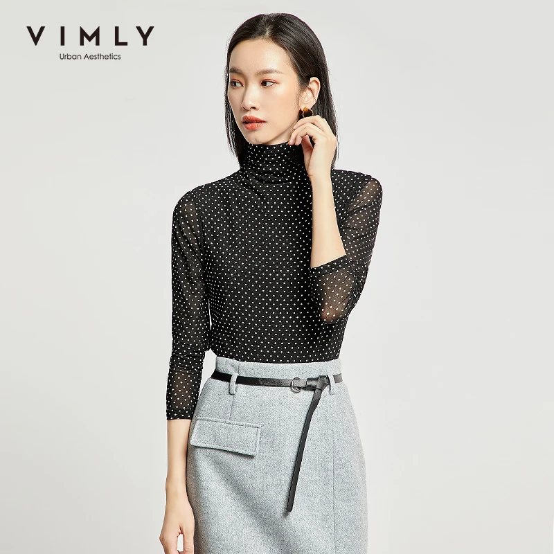 Женская водолазка в горошек Vimly элегантная офисная рубашка с длинным рукавом