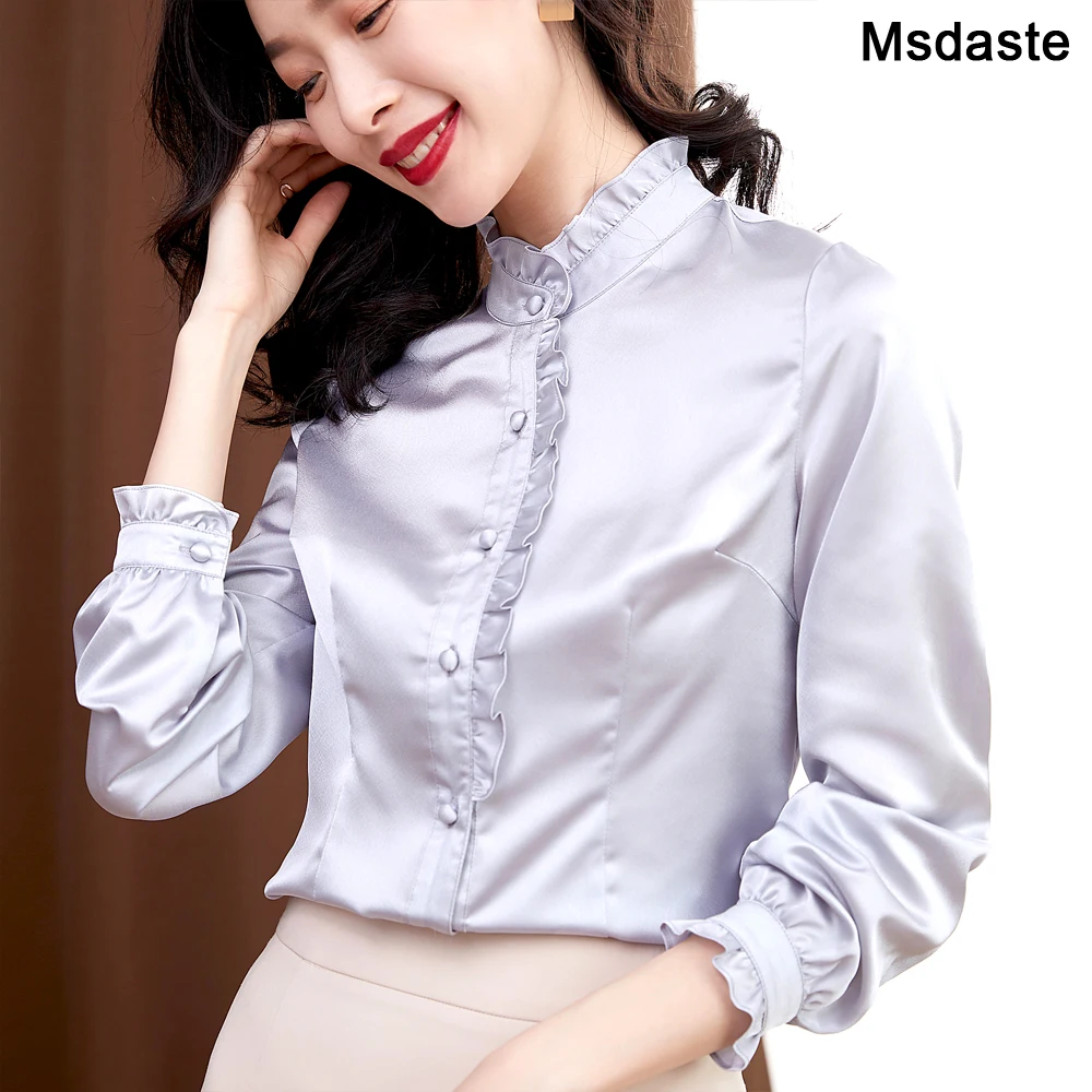 Женская офисная блузка с оборками повседневный Топ длинным рукавом и 2020|Блузки| |
