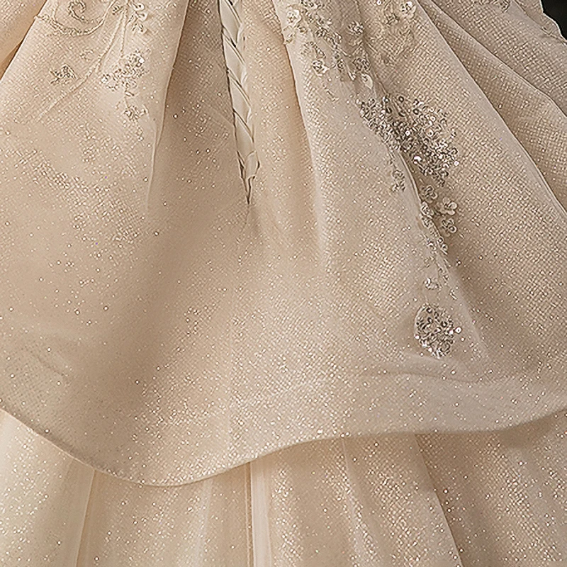 

Wedding Dress Sexy Deep V-Neck Tulle Embroidery Three Quarter Sleeves Simple Ball Gown Lace up New Long Women Bride Dresses B042