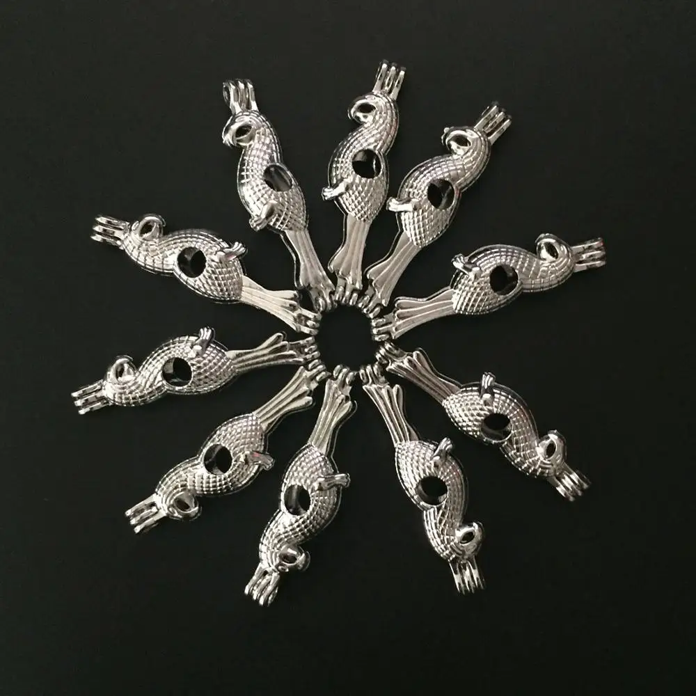 10 шт Серебряная пустотелая птица маленькая бусина жемчужная клетка Подвески
