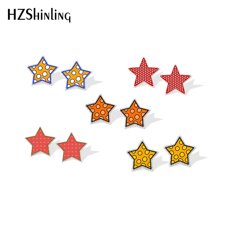 Женские акриловые серьги в горошек оранжевые серьги-гвоздики виде пятиконечной