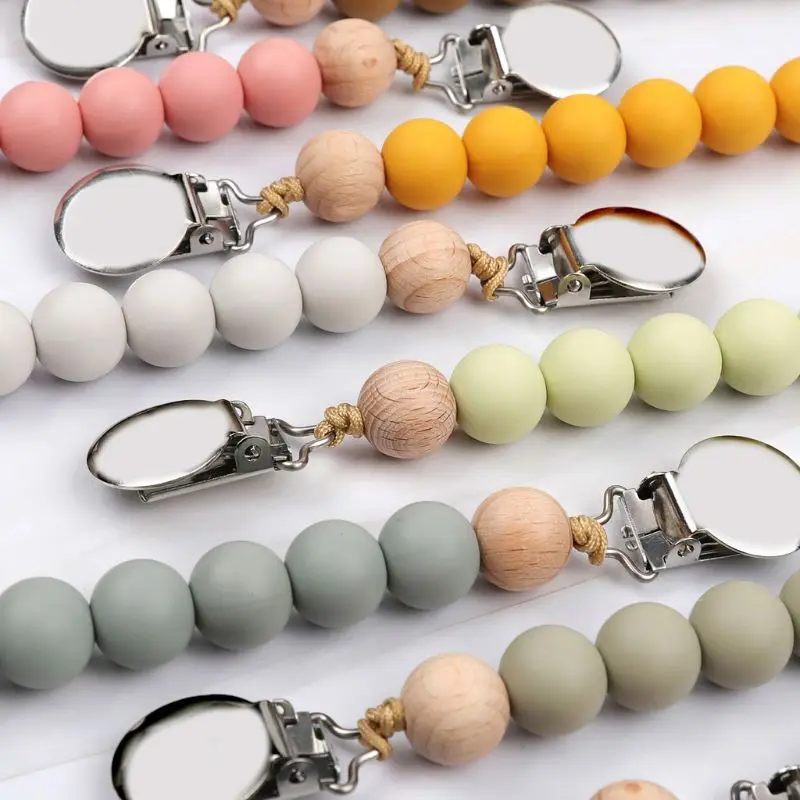 

OOTDTY Pacifier Clips Chain Silicone Beads BPA Free DIY Dummy Clip Holder Soother Chains Baby Teething Toys Chew Gifts