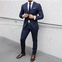 classy notch lapel navy blue groom tuxedos slim fit 2 pieces custom made groomsmen best man prom party suits jacketpantstie