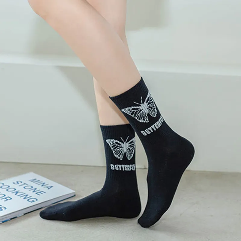 

3Pairs New Women Autumn Winter EU Size 35-42 Butterfly Long Socks