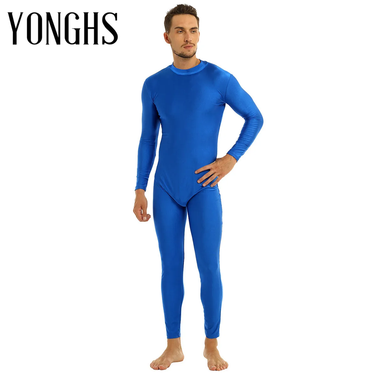 

Mens Adults Gymnastics Dance Bodysuit Well Fit One Piece Mock Neck Long Sleeve Skin-Tight Solid Color Unitard Bodysuit Dancewear