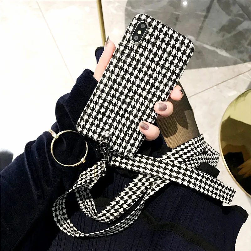 Роскошный Ретро Черный Белый силиконовый чехол для iPhone XS Max XR X 6 6S 7 8 Plus с ремнями |