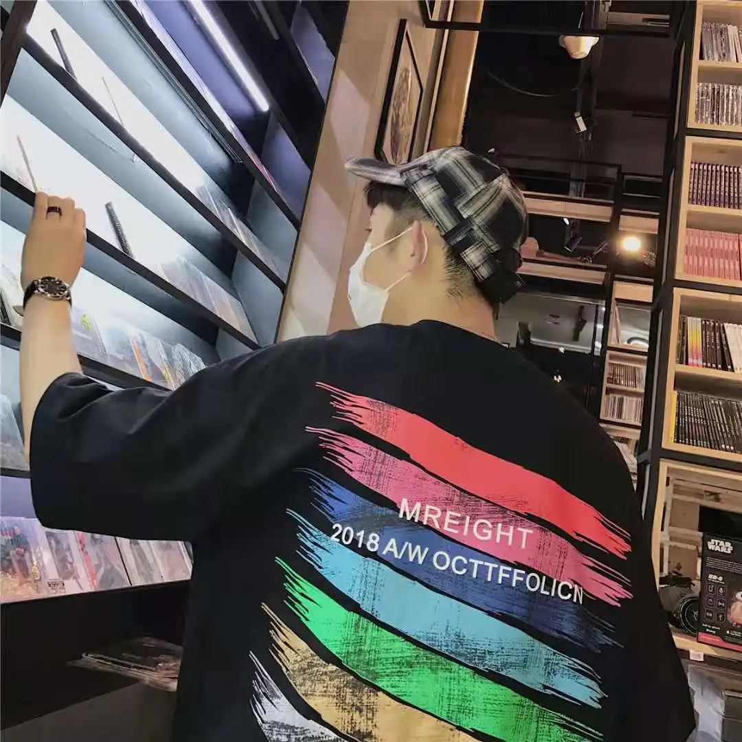 

Men's and women's casual round neck rainbow short-sleeved T-shirt fashion art trend couple wear