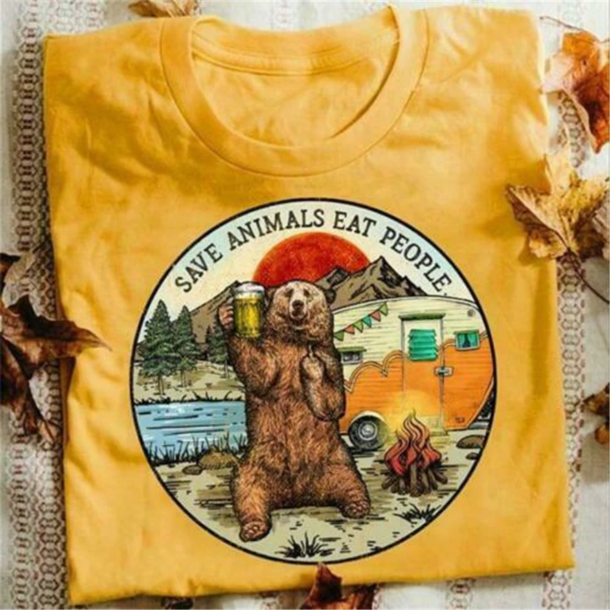 Мужская футболка с медведем спасением животных едят людей хлопковая уличная