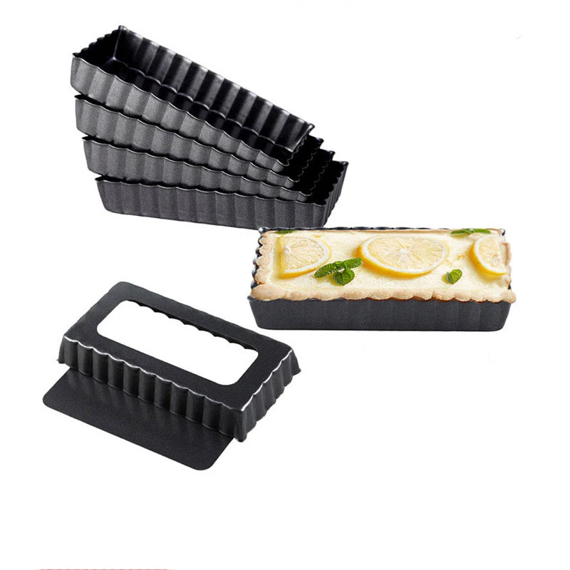 

4in Fluted Pie Tart Pan Mold Rectangle Baking Nonstick Removable Bottom Quiche Tool Cake Mold Baking Tools Kitchen Accessories