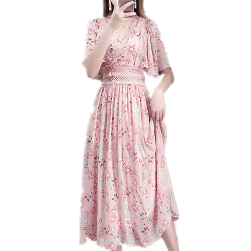 Шифоновое платье для женщин Новинка лета 2019 стильное приталенное темпераментное