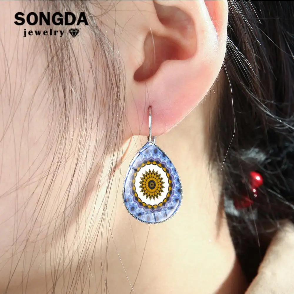 SONGDA цветок жизни серьги Мандала хна и Йога Ом буддизм дзен арт узор стеклянный