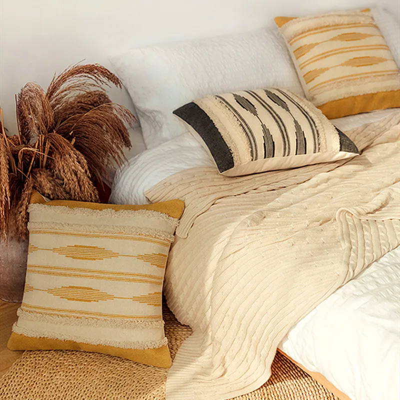 Желтые футболки в полоску с вышивкой ручной работы Накидка для подушки домашний