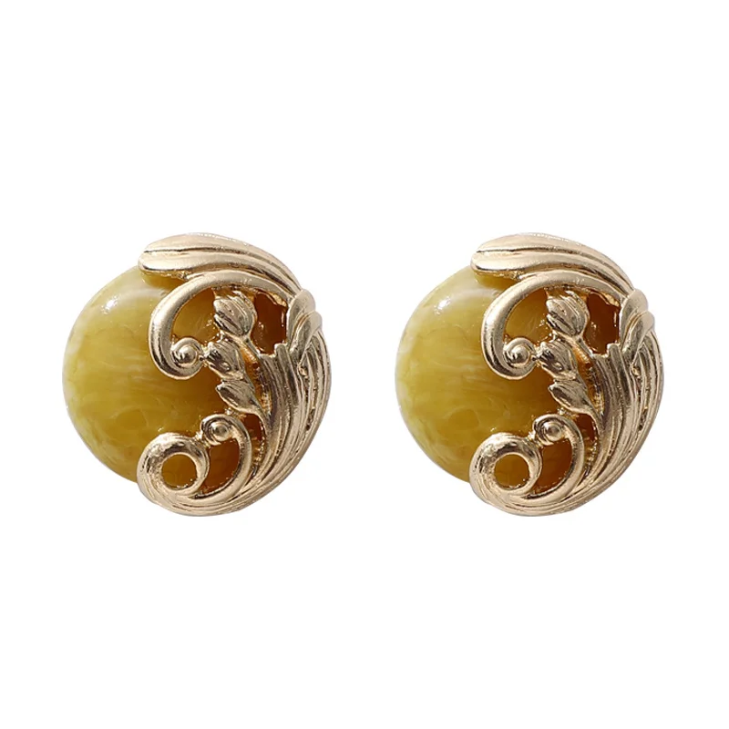 

Retro vintage color oil painting texture glitter blooming waves edging round alloy earrings finished earrings