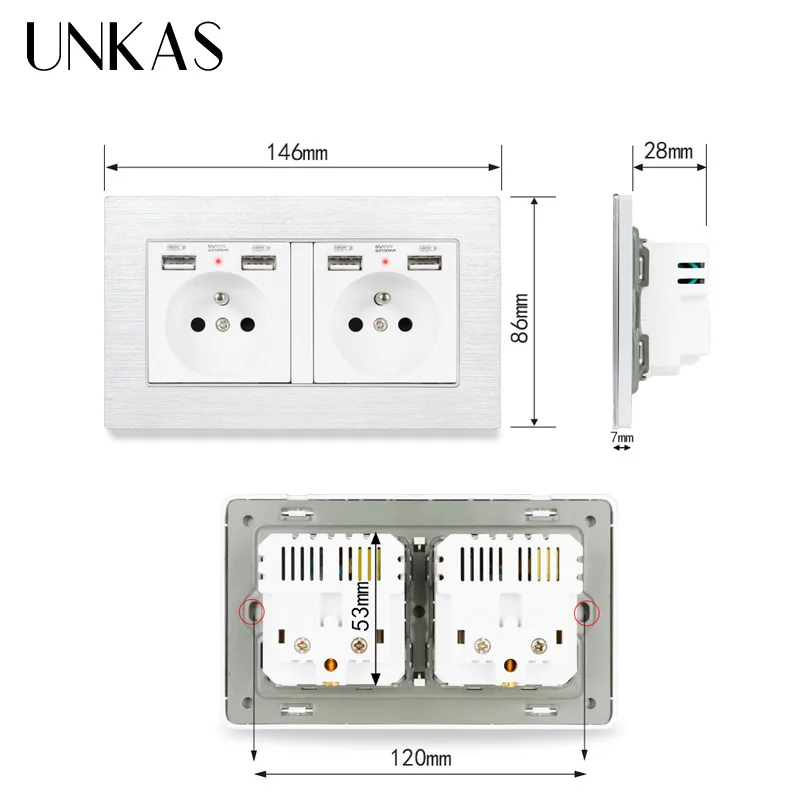 UNKAS французский Стандартный настенная розетка с 4 USB зарядка Порты и разъёмы для