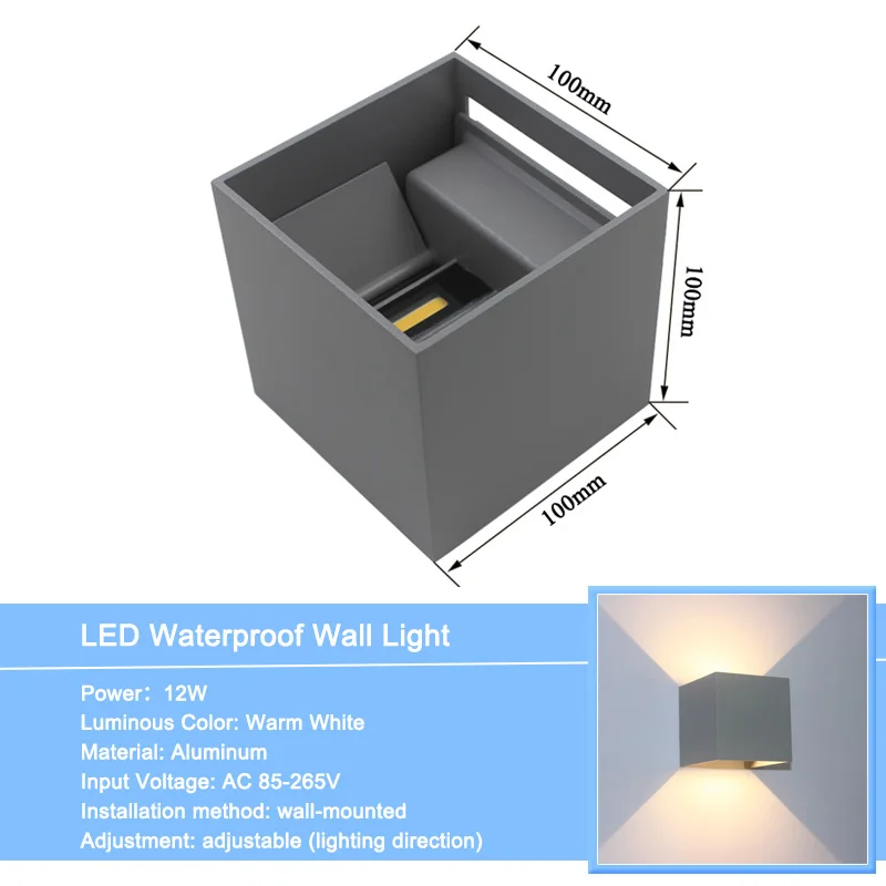 Настенный светодиодный уличный светильник Cube COB водонепроницаемая Регулируемая