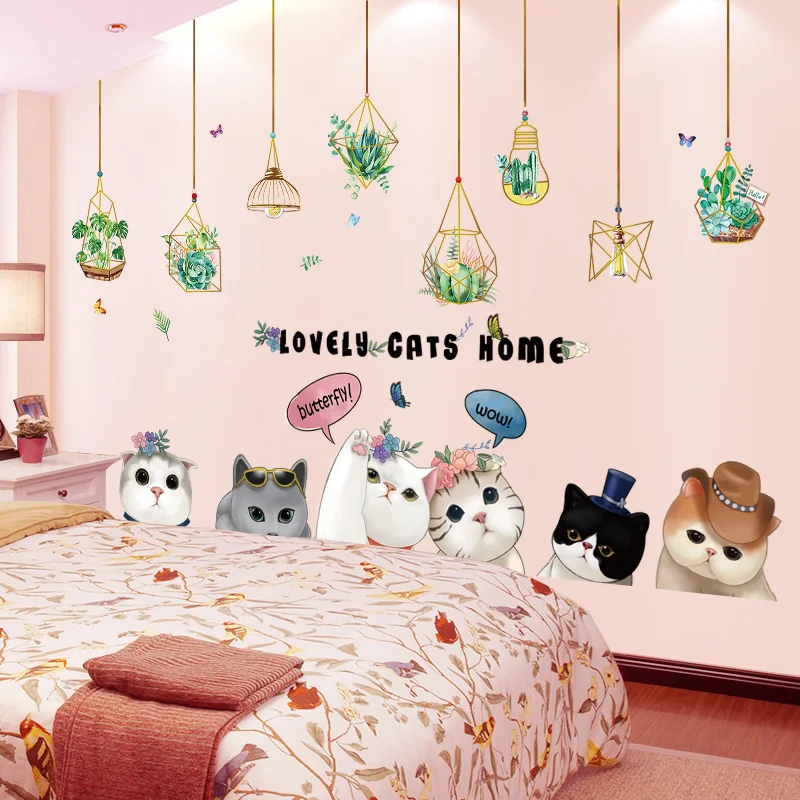 

Green Plants Wall Stickers DIY Cats Animals Wall Decals for Living Room Kids Bedroom Children Nursery Kitchen Home Decoration
