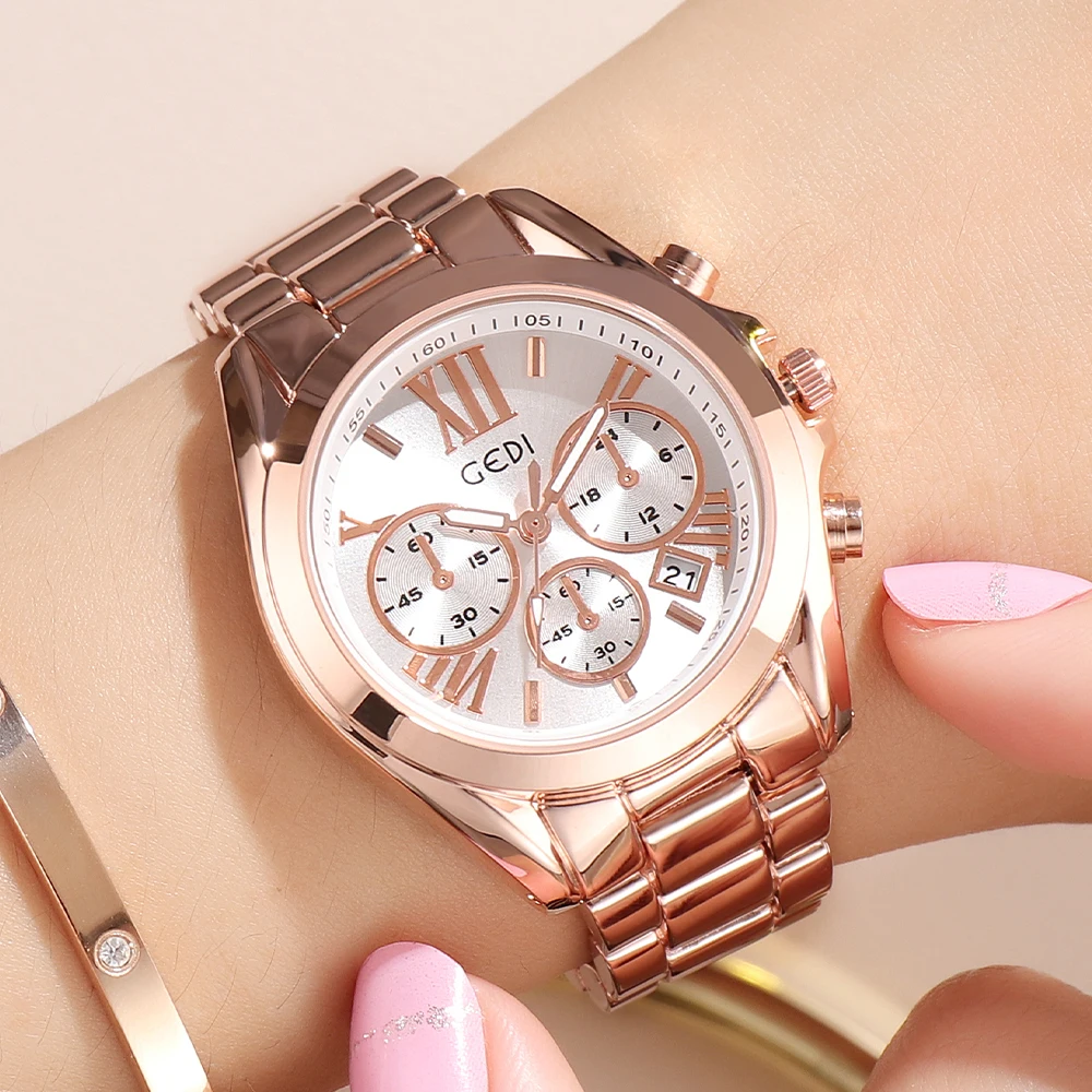 Relogio Feminino GEDI Luxury Rose gold Women Watch Fashion Bracelet Ladies Wristwatch Casual Quartz Watch Reloj Mujer girl gift
