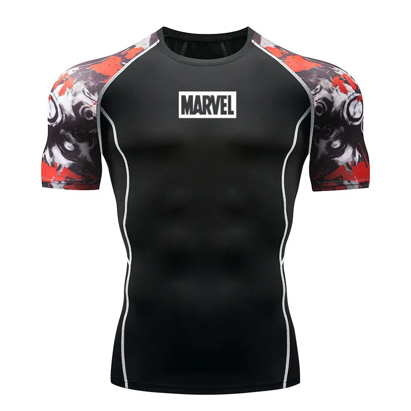 Новинка, хит, брендовая футболка Marvel, быстро сохнет, мужские компрессионные рубашки, для спортзала, фитнеса, трико, топ, футболка для бега, спортивная одежда, Рашгард - Цвет: Photo Color