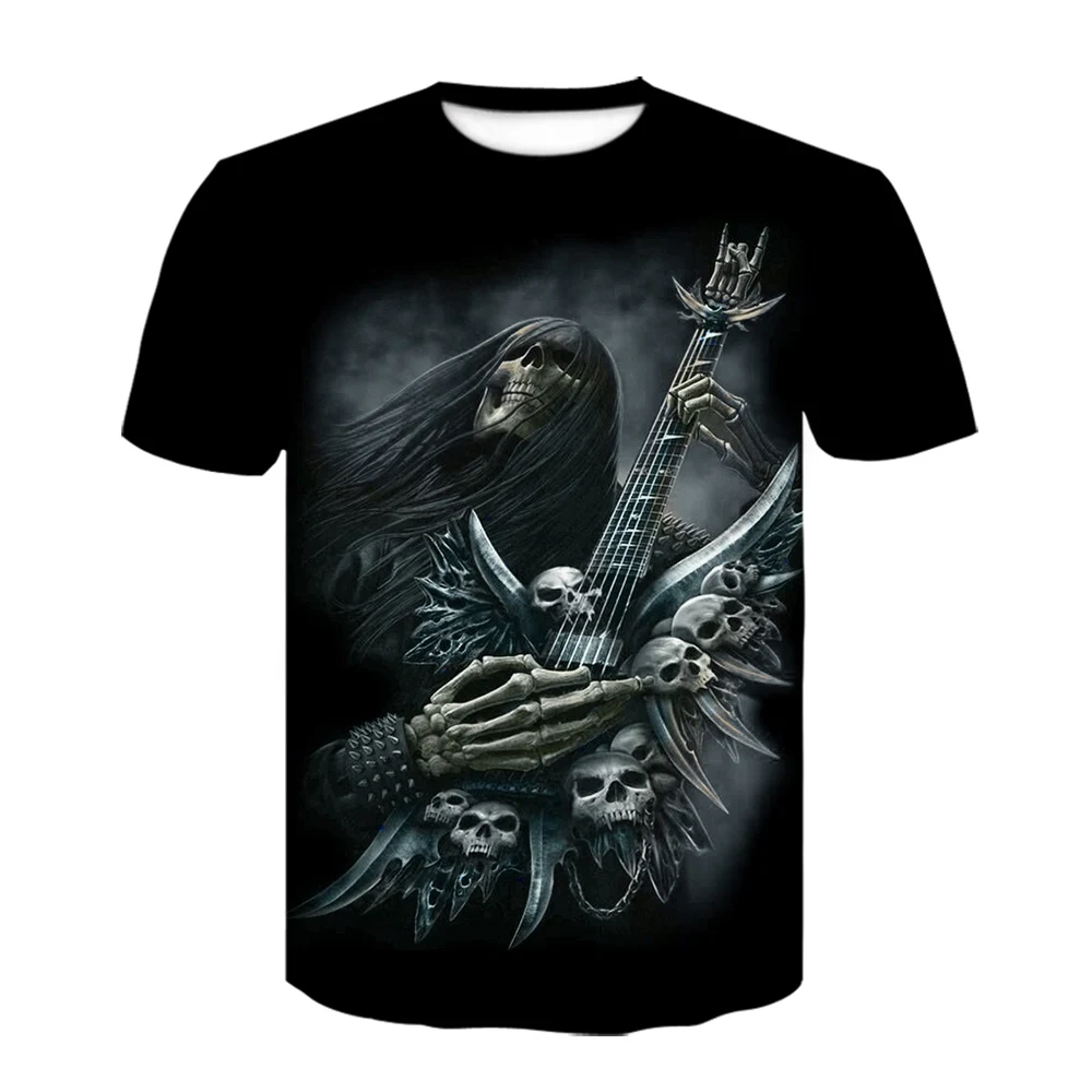 Лето 2020 новые футболки с черепом для игры на гитаре черные 3d принтом