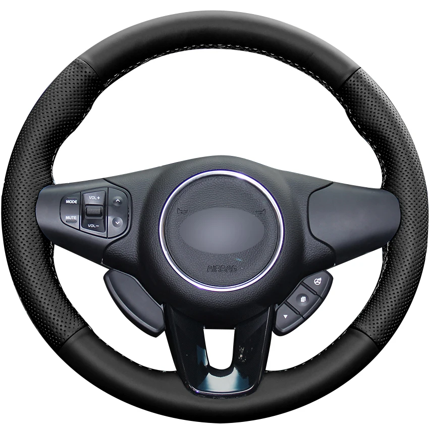 

Black Natural Leather Car Steering Wheel Cover for Kia Carens 2012 2013