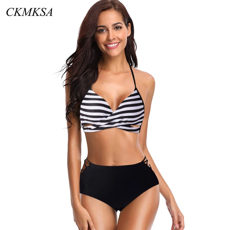 2019 винтажный купальник Танкини в полоску с управлением животиком бикини