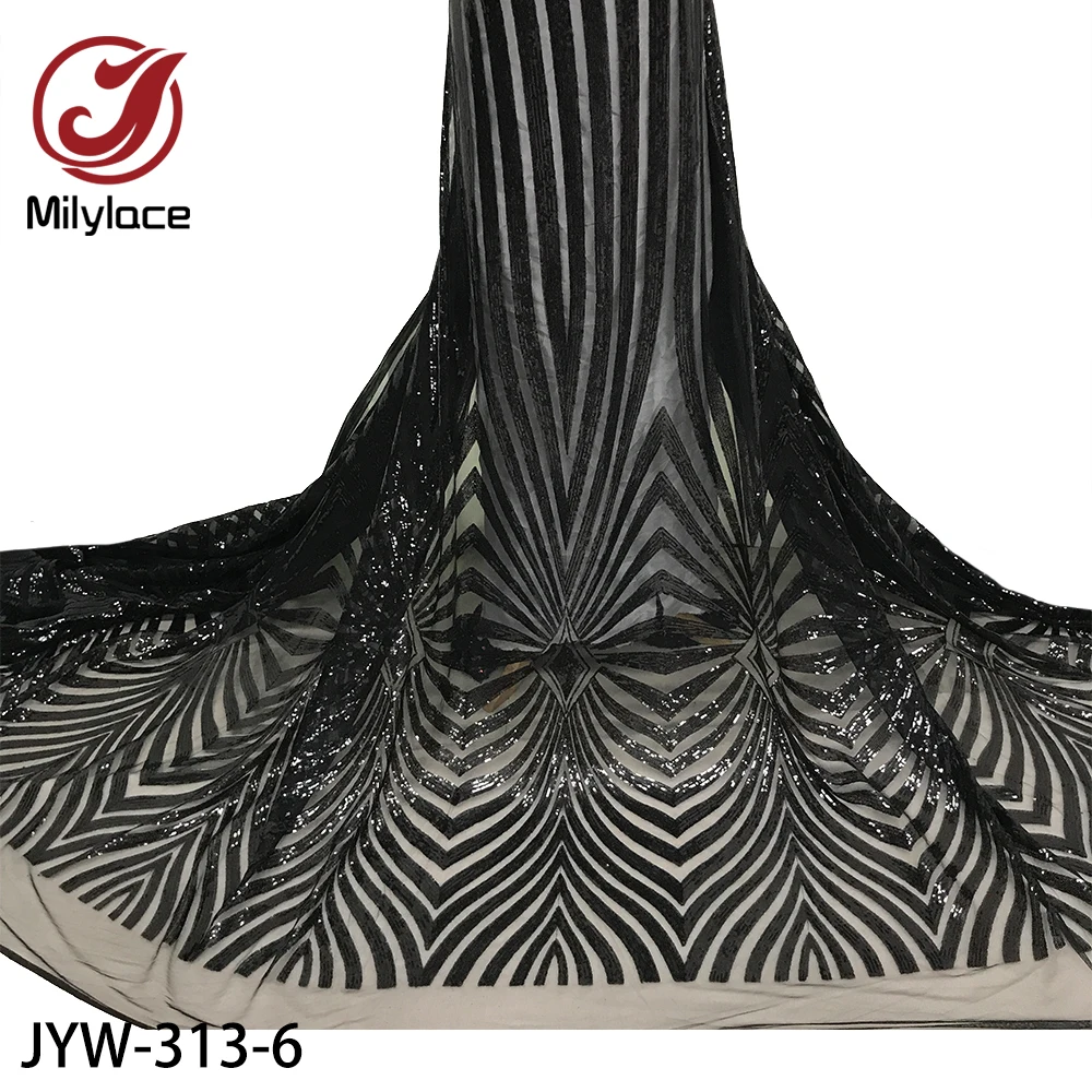 

Milylace Fashion French Lace Sequins Embroidered Fabric High Quality African Tulle Net Lace Fabric for Evening Dresses JYW-313