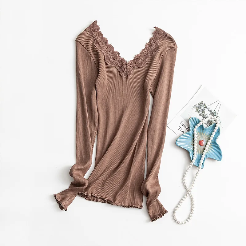 Женская блузка с глубоким v-образным вырезом из натурального шелка 30% 70% хлопка