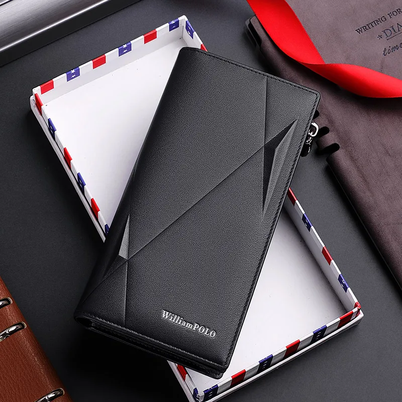 Удлиненный кошелек из натуральной кожи для мужчин вместительный деловой