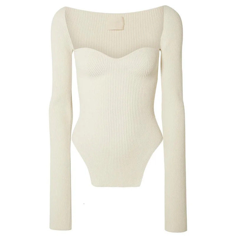 

Women's Sweaters Female 2020 Fashion Women Cashmere Sqaure Collar Full Sleeve Corset Top Elastic Sexy Pullover Knitted Sweater