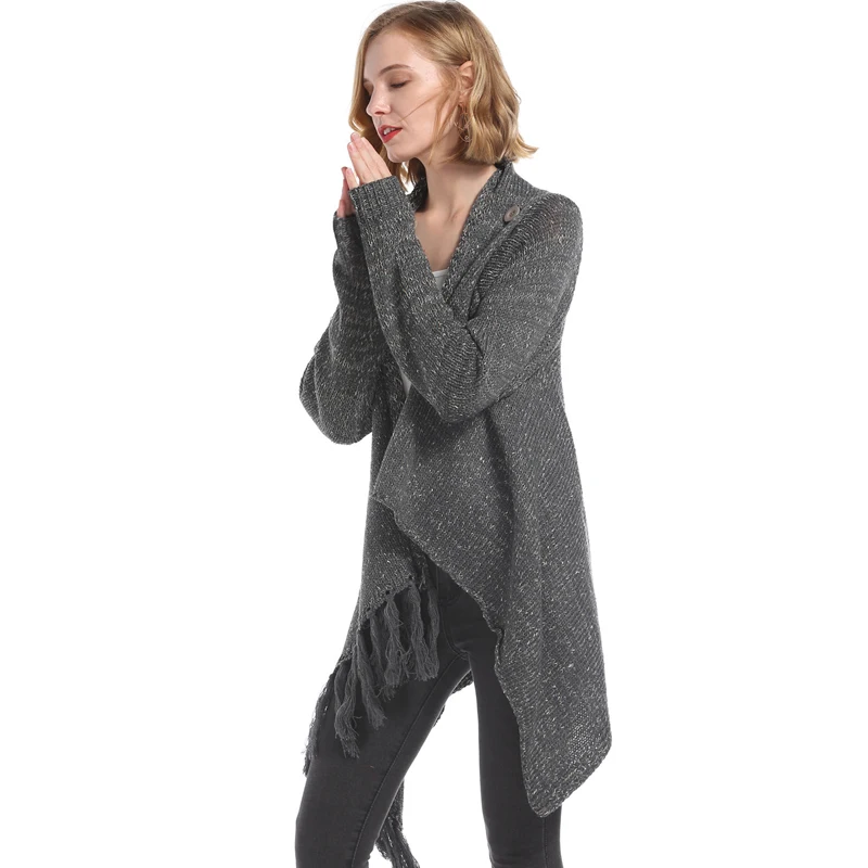 Lossky Sweaters Top Women Autumn Winter Long Sleeve Knitwear Tassel Shawl Coats Black Ladies Loose Cardigan Jackets 2019 |