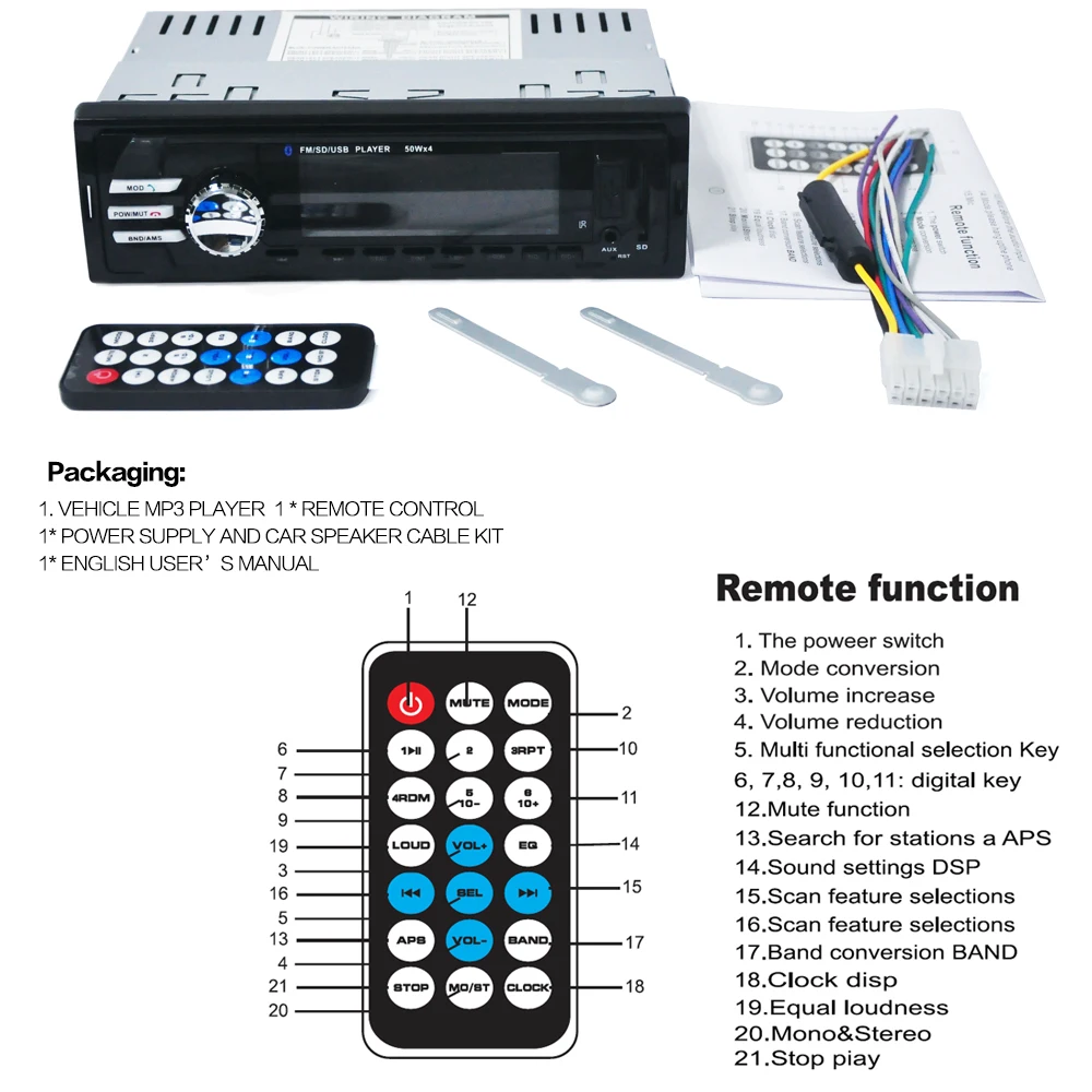 12V BT Multifunction Vehicle MP3 Player Single Ingot General High Power Play 2023 Card Remote Controller |