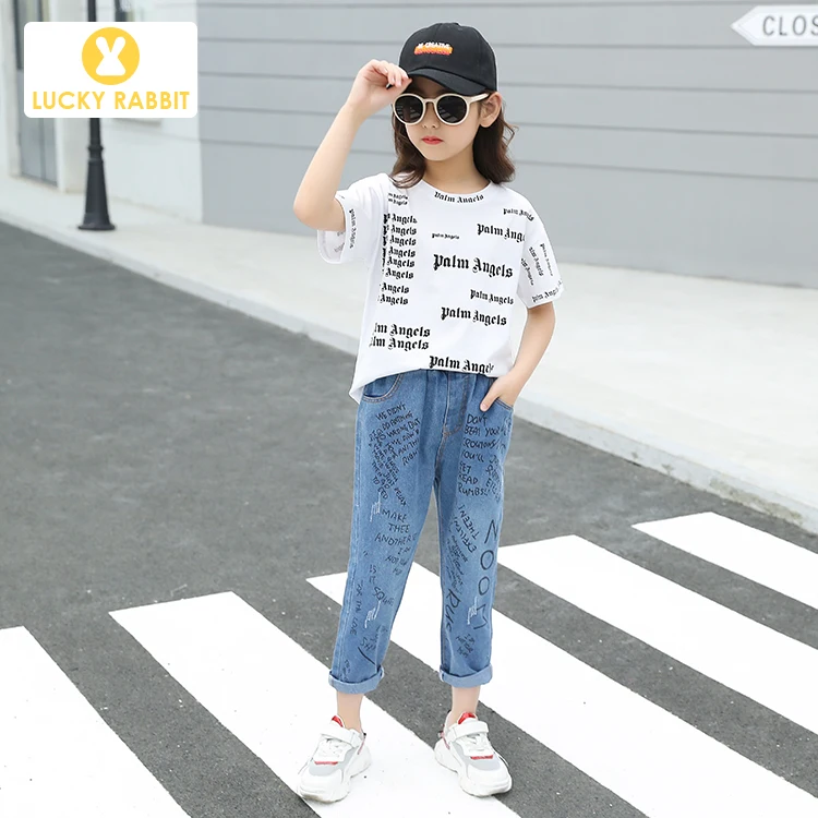 Детский комплект из 2 предметов для девочек черно белая футболка с принтом букв и