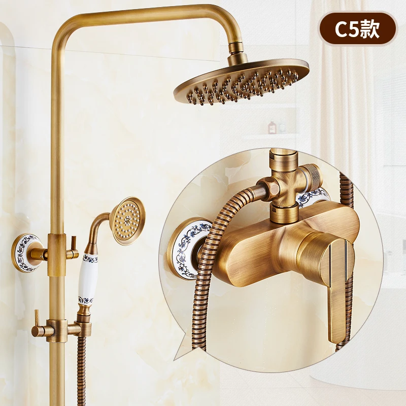 zgrk antique rain shower faucets set with hand wall mounted brass shower mixer for bathroom bath rainfall shower set free global shipping