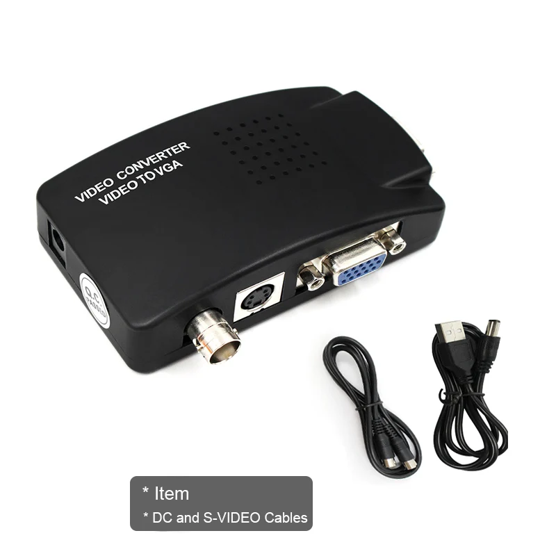 BNC to VGA Converter Composite SVIDEO to VGA Video Converter VGA Out Adapter Digital Switch Box For PC MACTV Camera DVD DVR - Цвет: dc and svideo