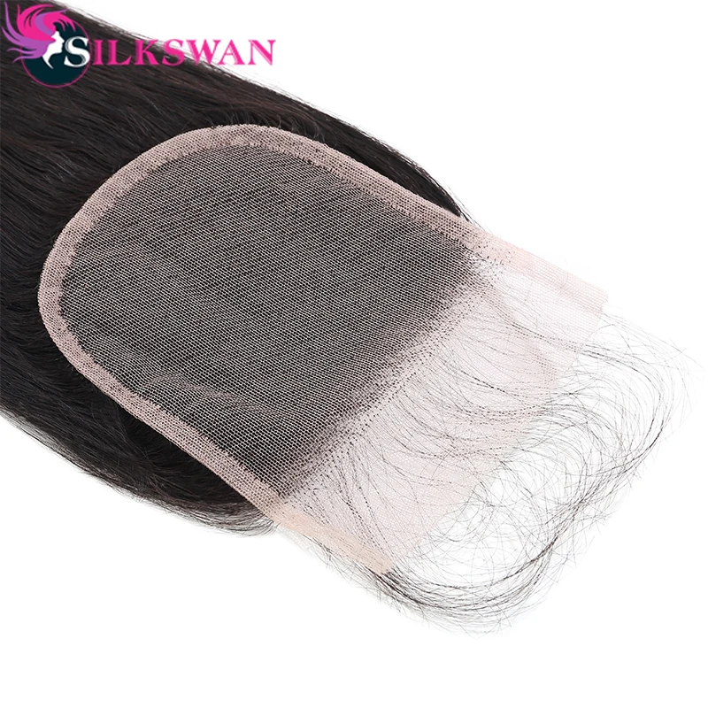 Silkswan бразильские прямые волосы remy натуральный цвет 10-2" 28 дюймов Кружева Закрытие средняя/ часть коричневое кружево