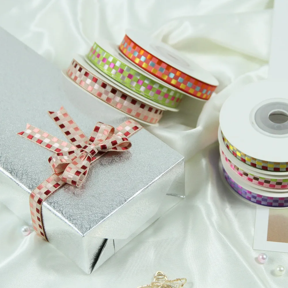 9 мм 10 ярдов/Лот жаккардовая вышивка клетчатая лента бант для волос свадебное