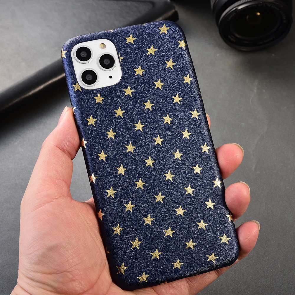 Мягкий Шелковый кожаный чехол золотого цвета со звездами для iPhone 11 Pro Max 6plus 6S i7 7 8
