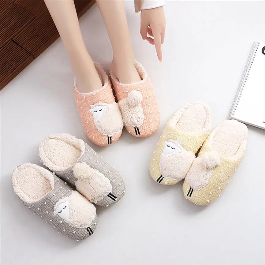 Милые Нескользящие зимние женские тапочки с животными короткие плюшевые модные