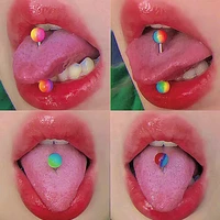 2000s accessories pink gradient color tongue rings for women egirl aesthetic punk goth body piercing y2k fashion party