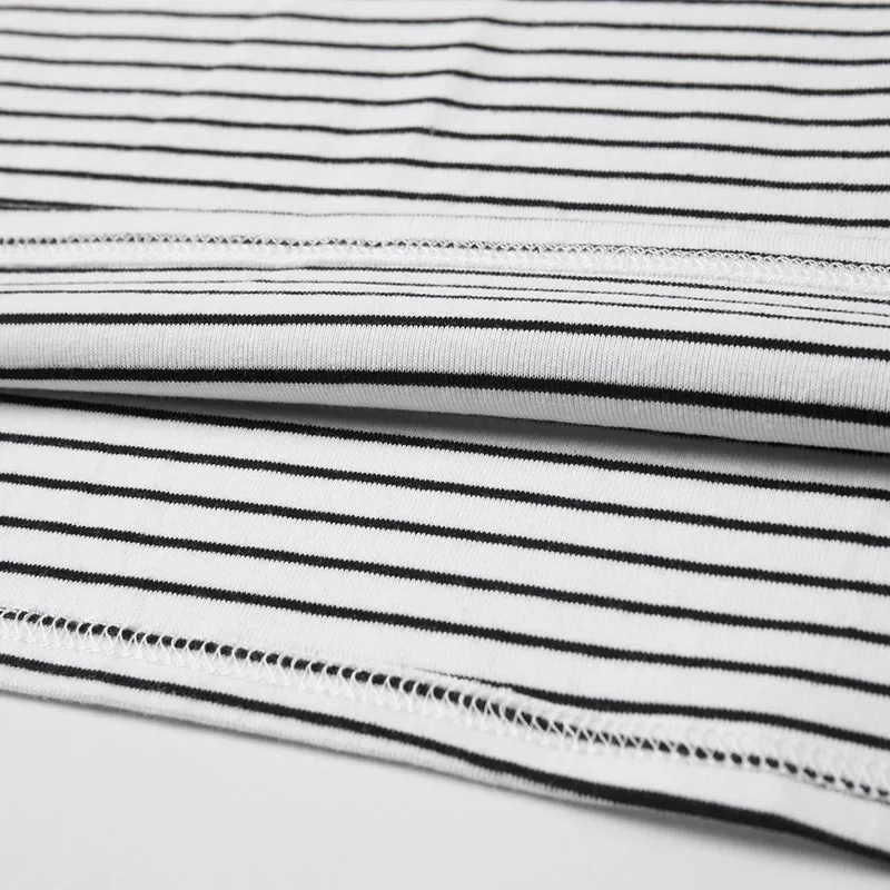 

Vintage Black and White stripe T-shirt women wear Korean long sleeve T-shirt spring autumn new fashion round neck Casual top