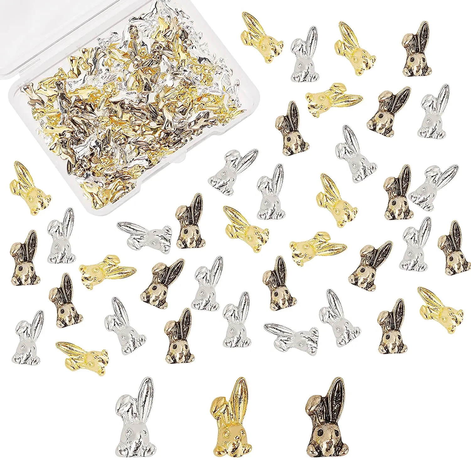 

120pcs Rabbit Alloy Cabochons 3 Colors Resin Fillers Animal Theme Alloy Epoxy Resin Cabochons Resin Filling Charms Accessories