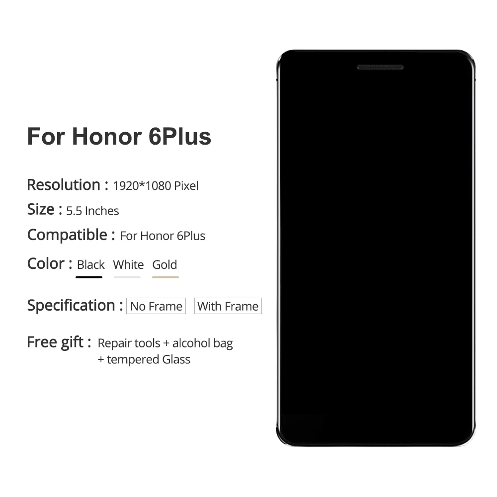 5," дюймовый Honor 6 Plus ЖК-сенсорный экран с рамкой дигитайзер ЖК-дисплей для huawei Honor 6 plus дисплей протестирован гарантия 1920x1080