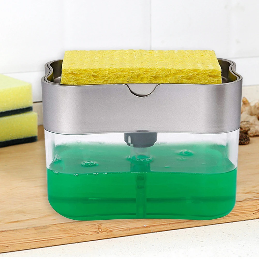 

2 in 1 Scrubbing Liquid Detergent Dispenser Press-type Liquid Soap Box Pump Organizer with Sponge Kitchen Tool Bathroom Supplies