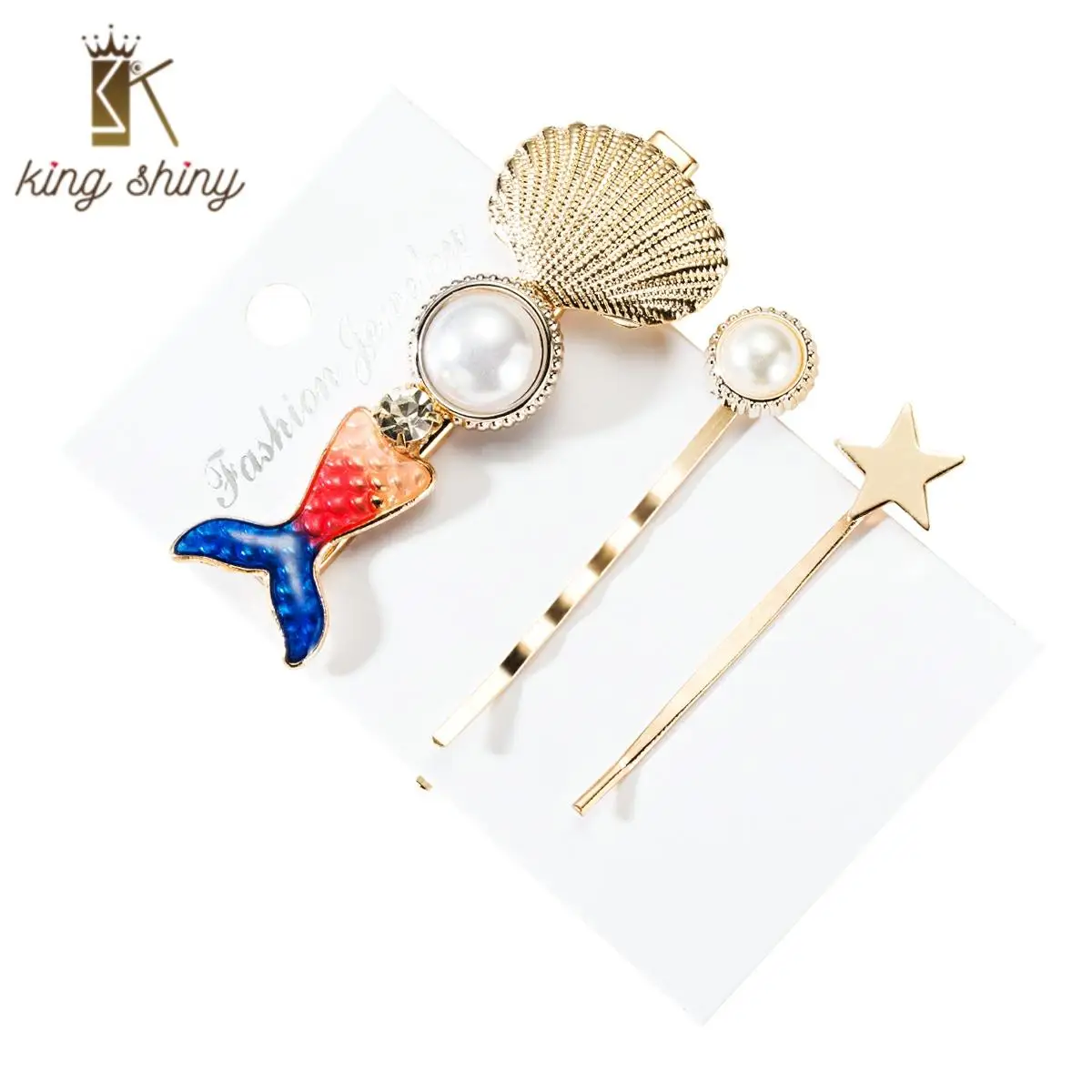 

2020 Korean New Arrival 3pcs/set Faux Pearl Mermaid Tail Hair Clip for Woman Summer Beach Hair Pin Hair Accessory Girl Head Wear