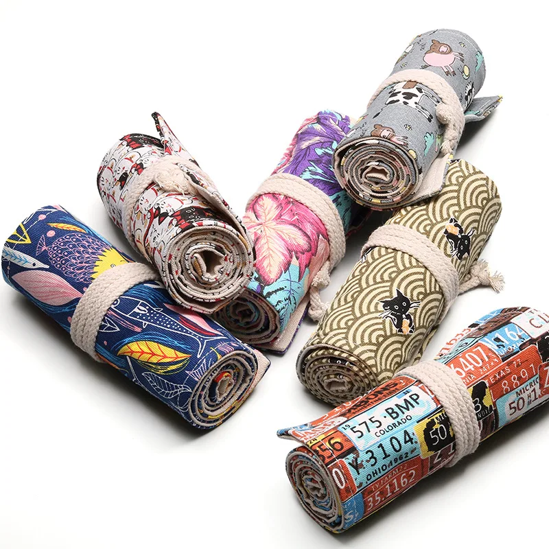 

36/48/72 /12 Holes Canvas Wrap Roll Up Pencil Bag Pen Case Holder Storage Pouch Writing Supplies JR Deals