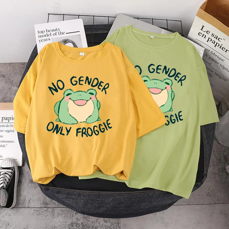 Летняя модная Милая футболка с рисунком лягушки женская зеленая в стиле оверсайз