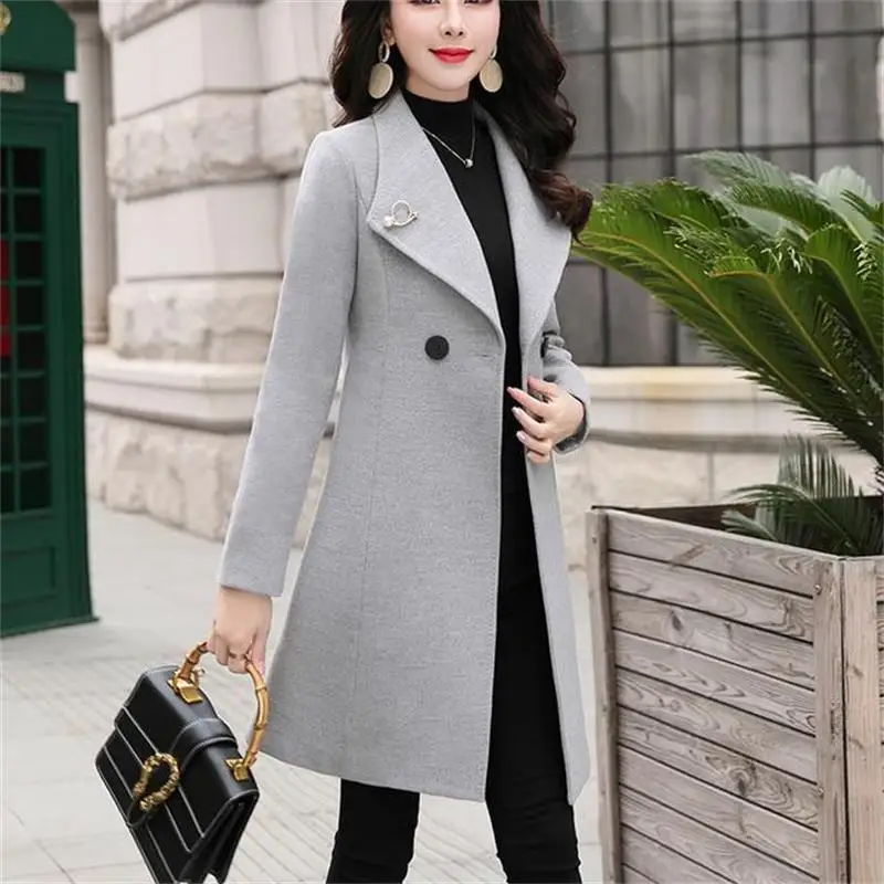 Женское шерстяное пальто элегантное двубортное из смешанной шерсти ветровка