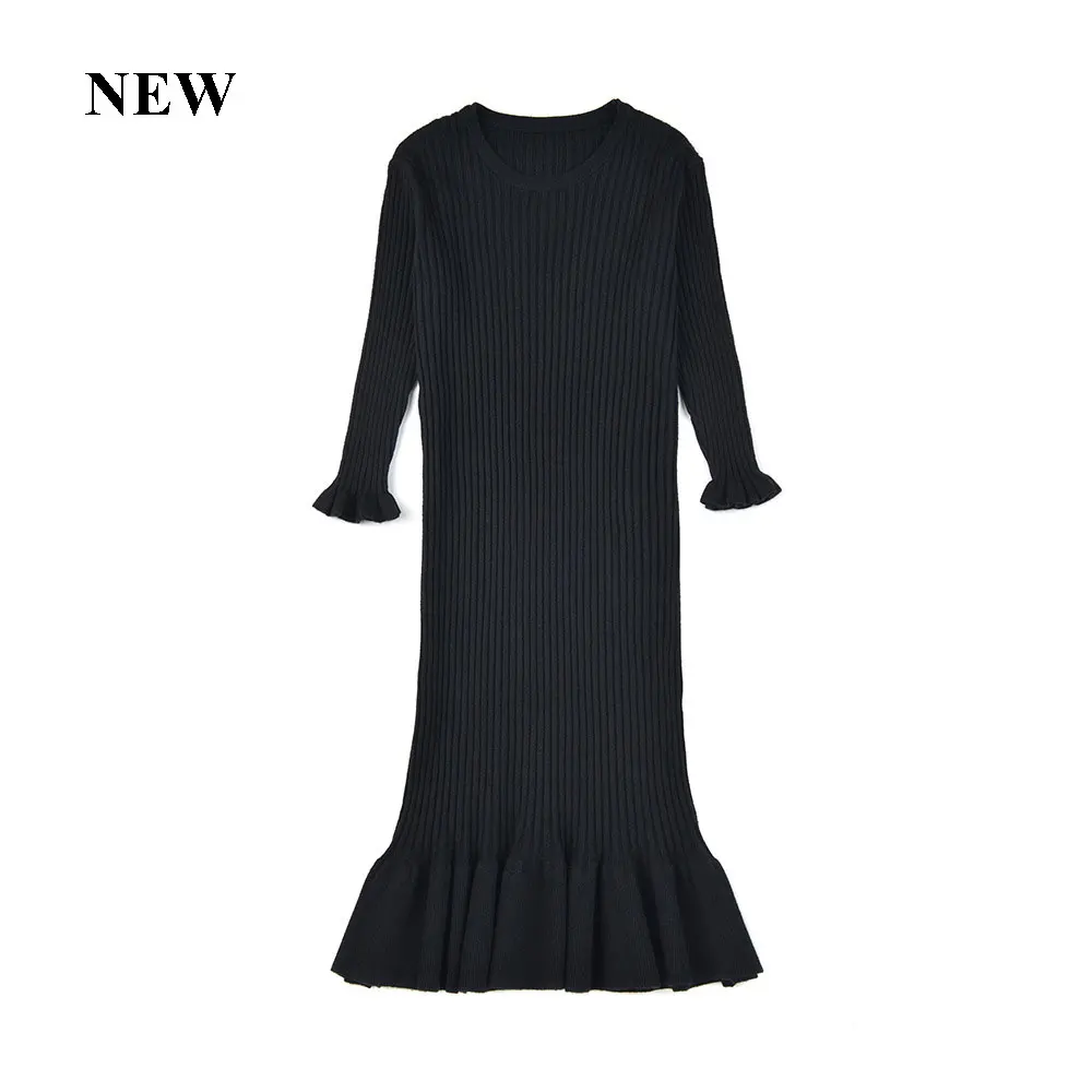 NEW black Huldra Модное Новое приталенное Плиссированное вязаное платье тонкое Дамское Платье - Цвет: NEW black