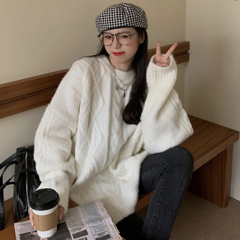 Белый пуловер вязаный женский свитер Осень-зима 2021 свободная верхняя одежда в