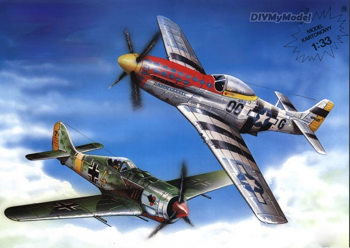 DIYMyModeI-P-51d vs. fw109, bricolaje, manualidades, KIT de modelo de papel, rompecabezas de juguete hechos a mano, accesorios de pel&iacute;cula-0